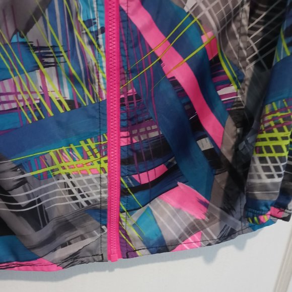 Adidas Girl's Windbreaker Geometric Neon Print Jacket Size S (8-10) - Picture 4 of 7
